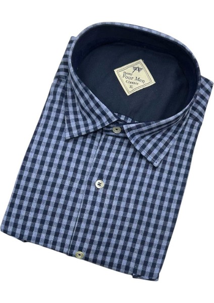 Iki Cepli Kapaklı Klasik %100 Cotton Uzun Kollu Terletmeyen Kışlık Flanel Kumaş Indigo Mavi Gömlek (Regular Kalıp) fiyatları