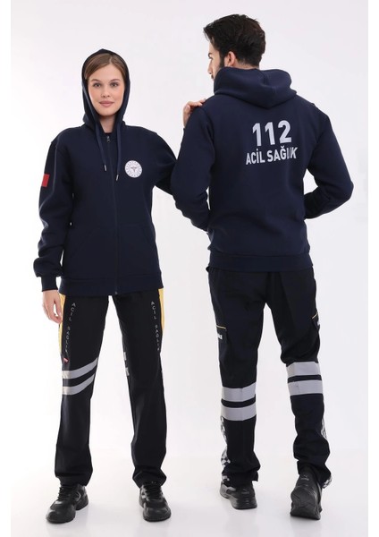 112 Acil Sağlık Unisex Kapşonlu Hırka - Lacivert