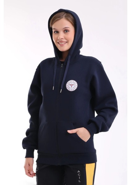 112 Acil Sağlık Unisex Kapşonlu Hırka - Lacivert modelleri