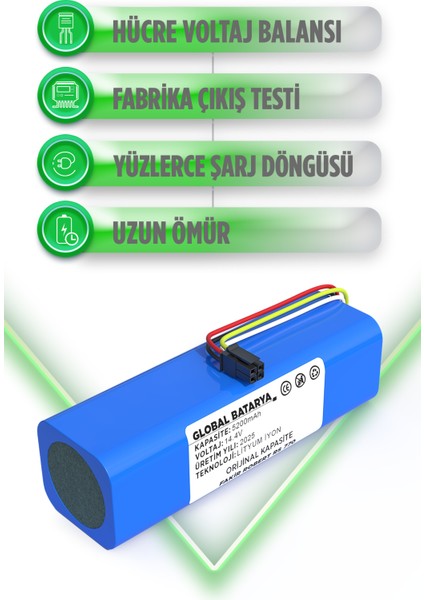 Fakir Robert Rs 770 Uyumlu Robot Süpürge Bataryası 14.4V 5200MAH Li-Ion Pil (Orijinal Kapasite) modelleri