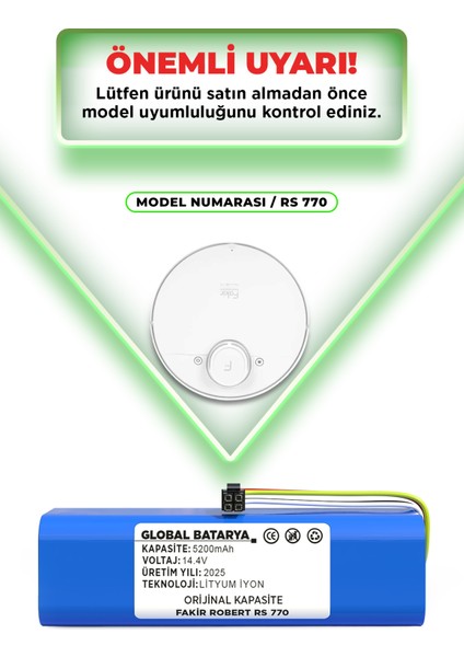 Fakir Robert Rs 770 Uyumlu Robot Süpürge Bataryası 14.4V 5200MAH Li-Ion Pil (Orijinal Kapasite) indirimleri