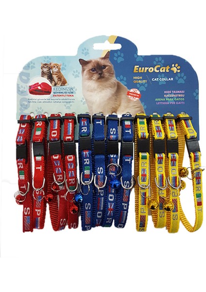Techmrt Eurocat Bayrak Desenli Çıngıraklı Kedi Boyun Tasması 12'li