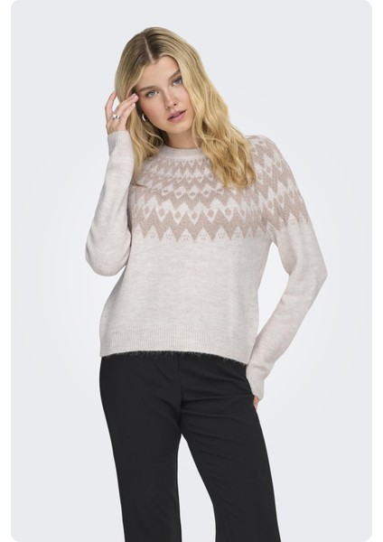 Onlfry Ls Jq Glitter O-Neck Kadın Triko Kazak – Simli, Uzun Kollu, Yuvarlak Yaka