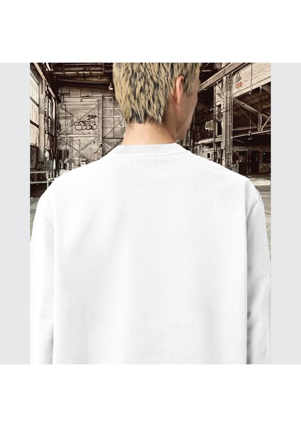 Unisex Şardonlu Relaxed Fit Oversize Sweatshirt Beyaz indirimleri