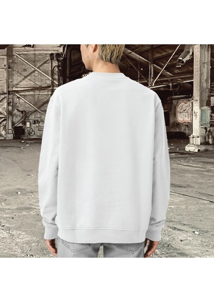 Unisex Şardonlu Relaxed Fit Oversize Sweatshirt Beyaz
