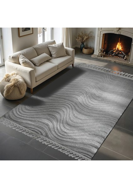 Alaçatı Püsküllü Parça Halı 150X230 Ariso Gri