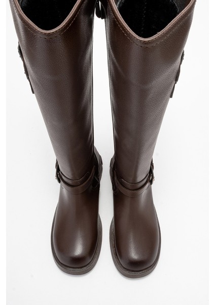 Sıa Kahverengi Cilt Kemerli Streç Detaylı Kadın Düz Çizme fiyatları