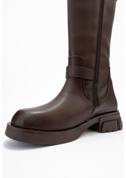 Sıa Kahverengi Cilt Kemerli Streç Detaylı Kadın Düz Çizme fırsatları