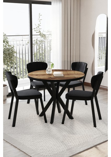 Elma Mutfak Masası Takımı Yuvarlak 4 Kişilik Mutfak Yemek Masa Takımı