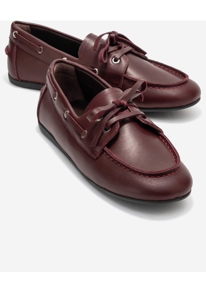 Serelıs Bordo Cilt Hakiki Deri Bağcıklı Kadın Loafer Ayakkabı