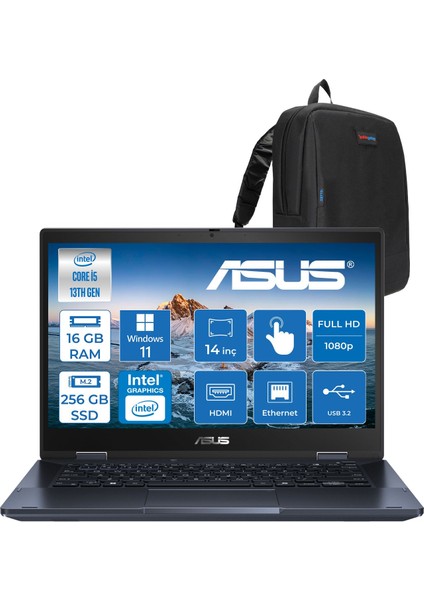 Asus Expertbook B3 Flip B3402FVA Intel I5-1335U 16GB 256GB SSD 14"W11HOME Dokunmatik - Kalemli Taşınabililir Bilgisayar B3402FVAH06+ZETTAÇANTA