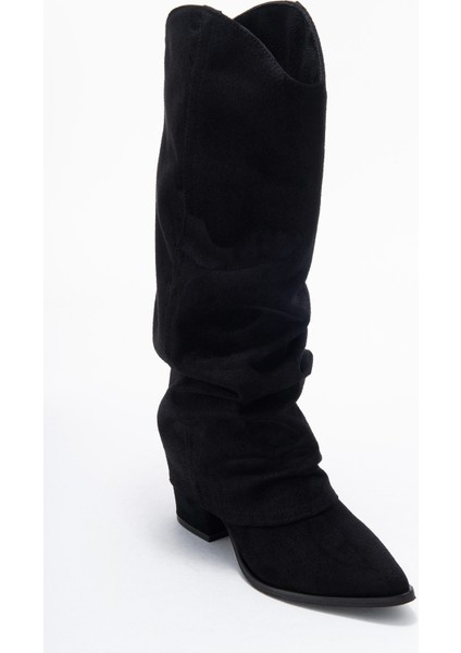 Elarıs Siyah Süet Körüklü Kadın Kalın Topuklu Çizme modelleri