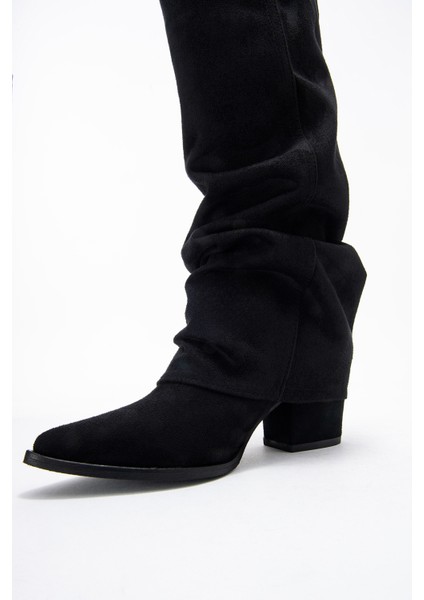 Elarıs Siyah Süet Körüklü Kadın Kalın Topuklu Çizme fırsatları