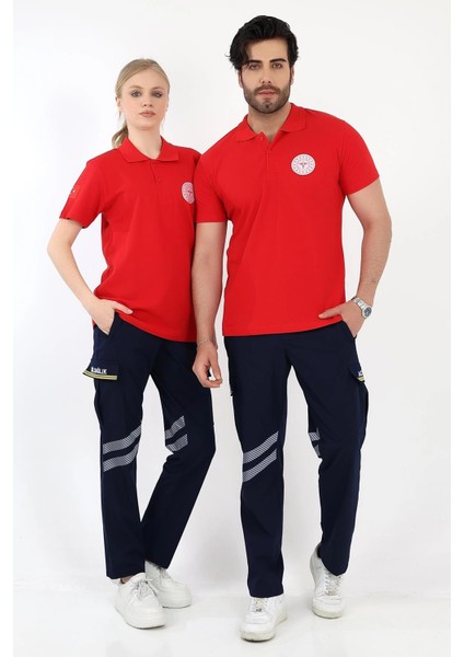 Acil Sağlık Yakalı Tshirt Kısa Kol Nakışlı - Kırmızı modelleri