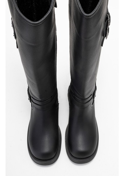 Sıa Siyah Cilt Kemerli Streç Detaylı Kadın Düz Çizme fiyatları