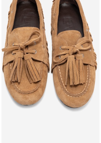 Fenora Toprak Süet Hakiki Deri Saçaklı Püsküllü Kadın Loafer Ayakkabı fiyatları