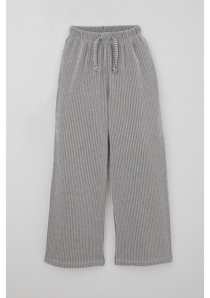 Kız Çocuk Pantolon Çizgili Bağcık Aksesuarlı Beli Lastik Detaylı 8-14 Yaş, Karışık Renk