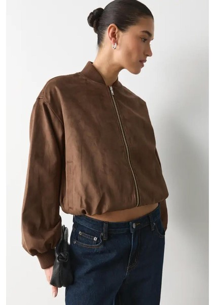 Kahverengi Astarlı Kadın Bomber Ceket MG2545