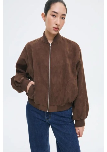 Kahverengi Astarlı Kadın Bomber Ceket MG2545 modelleri