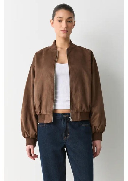 Kahverengi Astarlı Kadın Bomber Ceket MG2545