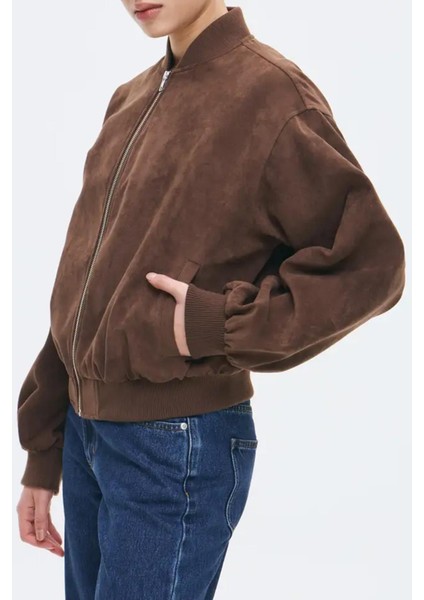 Kahverengi Astarlı Kadın Bomber Ceket MG2545