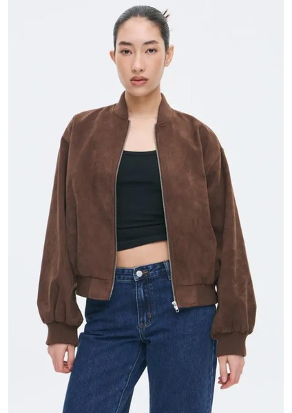 Kahverengi Astarlı Kadın Bomber Ceket MG2545