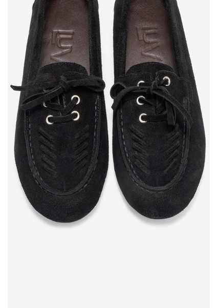 Lorven Siyah Süet Hakiki Deri Bağcıklı Kadın Loafer Ayakkabı fiyatları