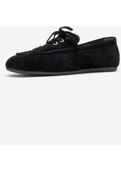 Lorven Siyah Süet Hakiki Deri Bağcıklı Kadın Loafer Ayakkabı fırsatları