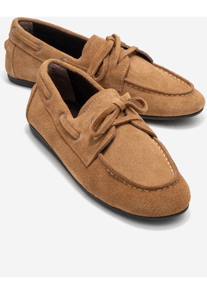Serelıs Toprak Süet Hakiki Deri Bağcıklı Kadın Loafer Ayakkabı