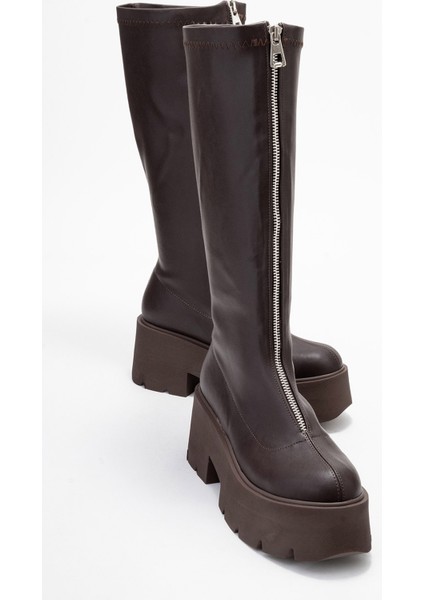 Amaronte Kahverengi Streç Kalın Taban Kadın Çizme