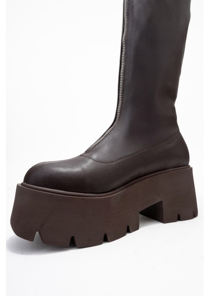 Amaronte Kahverengi Streç Kalın Taban Kadın Çizme fırsatları