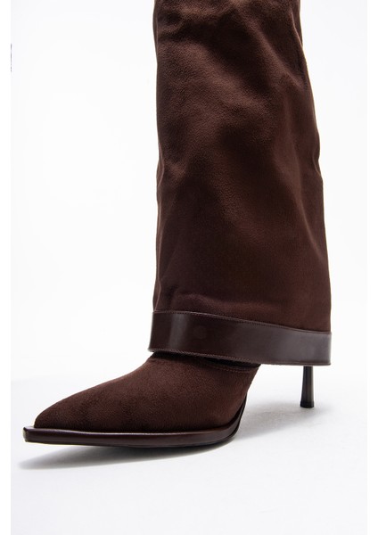 Elva Kahverengi Süet Kemer Tokalı Kadın Ince Topuklu Çizme fırsatları