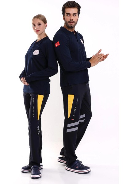 112 Acil Sağlık Yakalı Tshirt Uzun Kol Baskılı - Lacivert modelleri