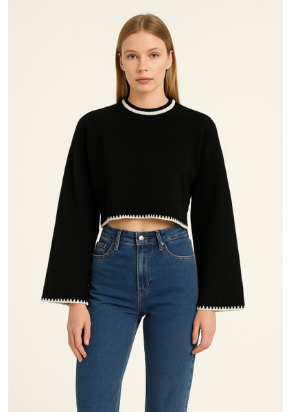 Tığ Işlemeli Kadın Crop Kazak