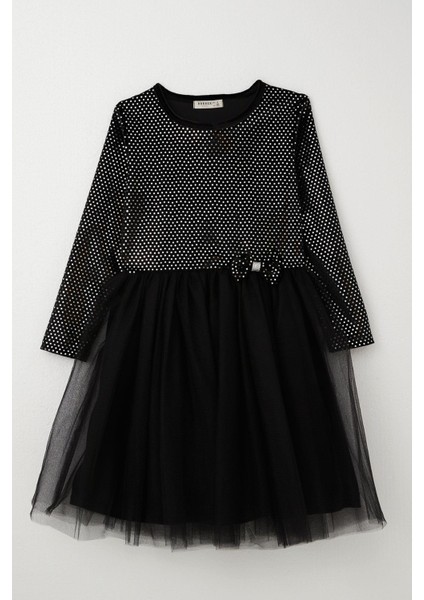 Kız Çocuk Uzun Kollu Elbise Kadife Pullu 5-10 Yaş, Siyah indirimleri