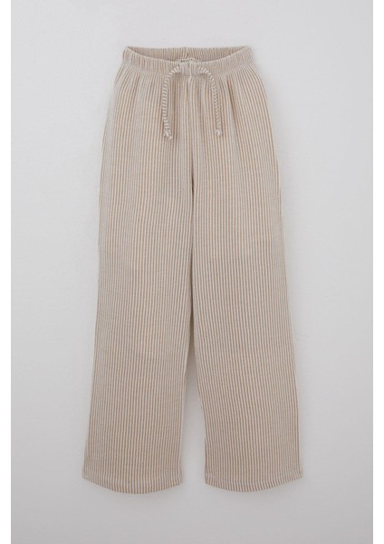 Kız Çocuk Pantolon Çizgili Bağcık Aksesuarlı Beli Lastik Detaylı 8-14 Yaş, Karışık Renk