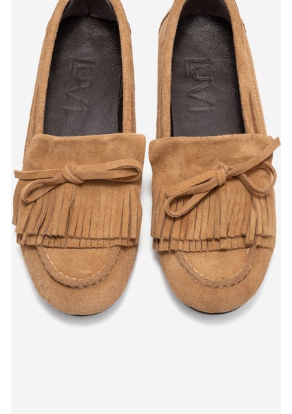 Axelı Toprak Süet Hakiki Deri Fiyonklu Saçaklı Kadın Loafer Ayakkabı fiyatları