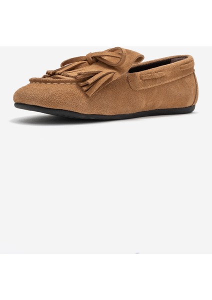 Axelı Toprak Süet Hakiki Deri Fiyonklu Saçaklı Kadın Loafer Ayakkabı fırsatları