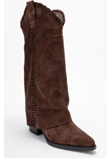 Tyler Kahverengi Süet Hakiki Deri Dikişli Kadın Western Çizme modelleri