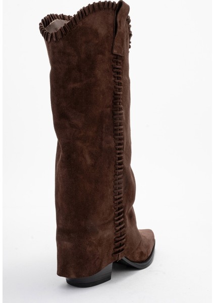 Tyler Kahverengi Süet Hakiki Deri Dikişli Kadın Western Çizme indirimleri