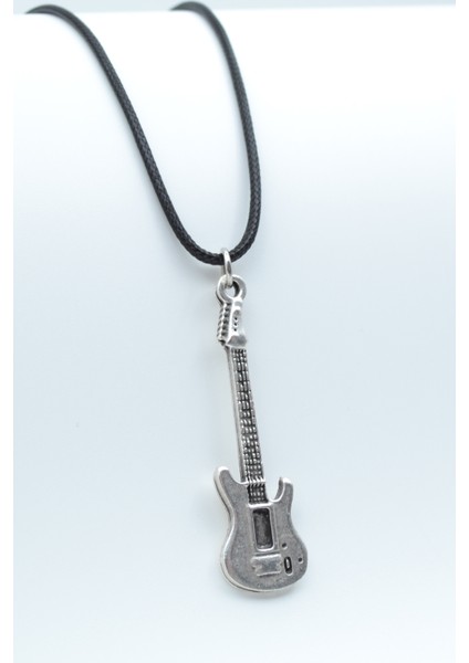Elektro Gitar Gümüş Kaplama Deri İp Kolye