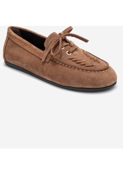 Lorven Toprak Süet Hakiki Deri Bağcıklı Kadın Loafer Ayakkabı modelleri