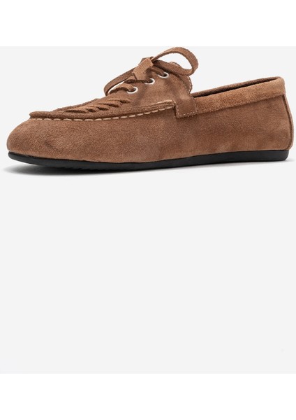 Lorven Toprak Süet Hakiki Deri Bağcıklı Kadın Loafer Ayakkabı fırsatları