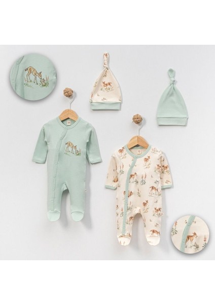 4803MS Bebek Geyik Baskılı Şapkalı 2'li Tulum