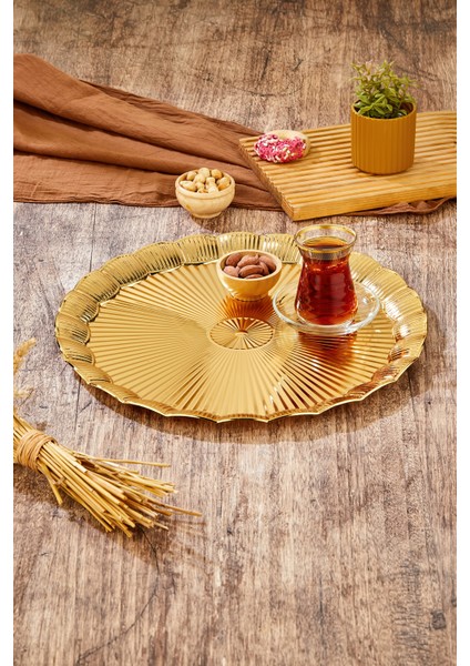35 cm Gold Tepsi – Parlak Yüzeyli Şık Servis ve Sunum Tepsisi indirimleri