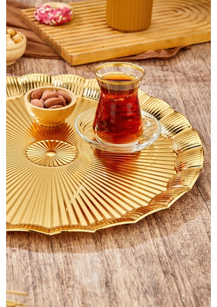 35 cm Gold Tepsi – Parlak Yüzeyli Şık Servis ve Sunum Tepsisi