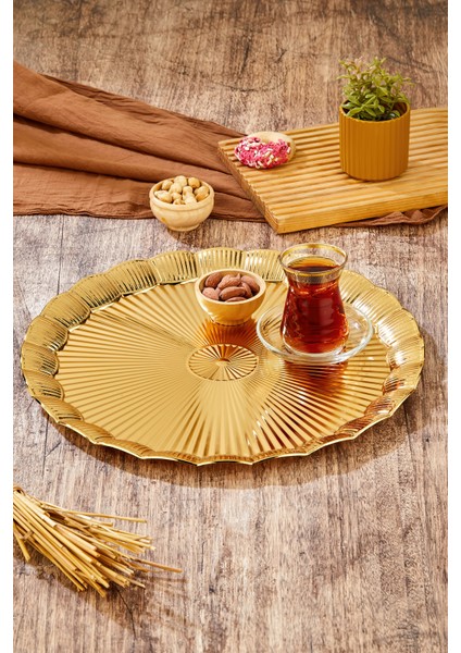35 cm Gold Tepsi – Parlak Yüzeyli Şık Servis ve Sunum Tepsisi