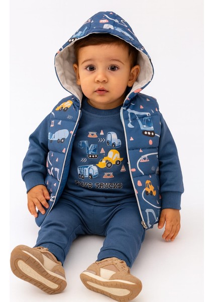 Laura Baby Araba Desenli Erkek Bebek/çocuk Yelekli Alt Üst Takım