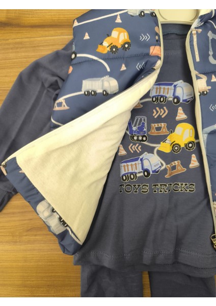 Laura Baby Araba Desenli Erkek Bebek/çocuk Yelekli Alt Üst Takım