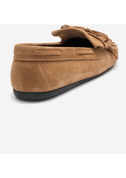 Axelı Toprak Süet Hakiki Deri Fiyonklu Saçaklı Kadın Loafer Ayakkabı indirimleri